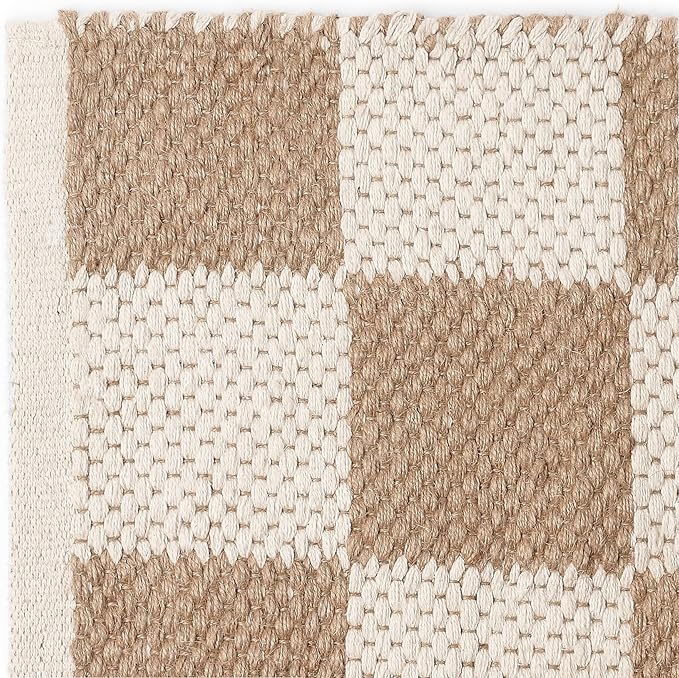 REDEARTH · Jute Cotton Area Rug, Sustainable Handwoven, Non-Shedding, Soft & Durable – Reversible, Neutral Tones for Home Décor in Living Room, Dining, Bedroom (Gridstone Natural, 2'x3'), Set of 2