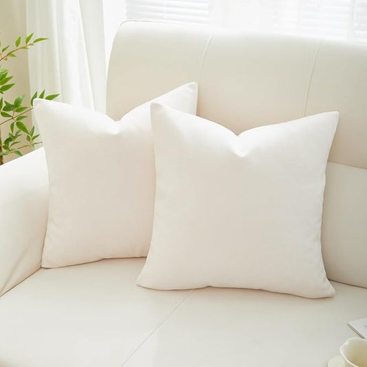 Sunday Praise Cream White Throw Pillow Covers 18x18 Inch Set of 2 Soft Cozy Chenille Decorative Square Pillow Cases Farmhouse Accent Solid Neutral Cushion Covers for Couch Sofa Chair Bed Home Décor