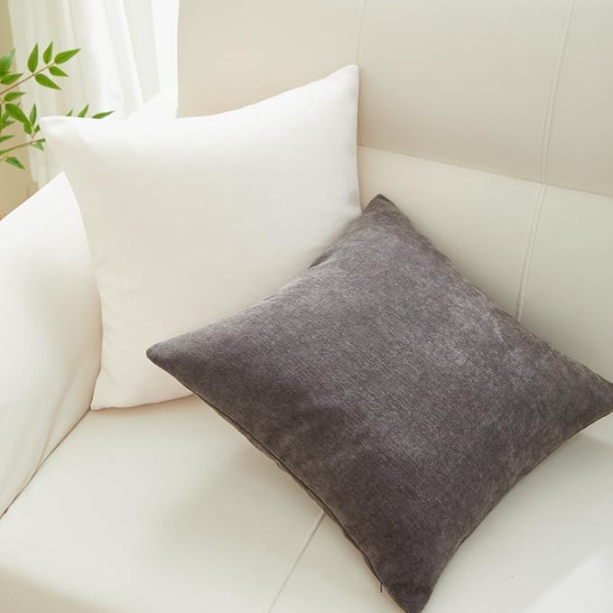 Sunday Praise Cream White Throw Pillow Covers 18x18 Inch Set of 2 Soft Cozy Chenille Decorative Square Pillow Cases Farmhouse Accent Solid Neutral Cushion Covers for Couch Sofa Chair Bed Home Décor