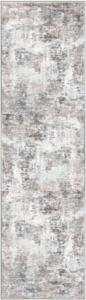 Modern Abstract Runner Rug for Bedroom 2x7, Beige Grey Washable Kitchen Runner, Non-Slip Soft Thin Faux Wool Mat for Entryway, Hallway, Laundry Room Indoor