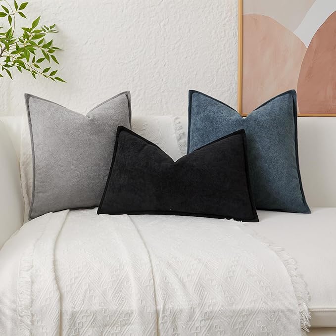 Kevin Textile Waterproof Decorative Pillow Covers Black 16x16 Inch Pack of 2 Soft Boucle Textured Throw Pillowcases Elegant Accent Pillows for Couch Sofa Chair Bed Home Decor Indoor Outdoor