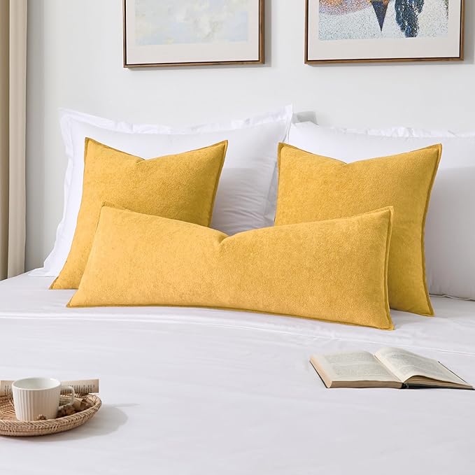 Kevin Textile 14x36 Inch Long Lumbar Cover 1 Pack Soft Boucle Textured Decorative Waterproof Rectangle Cushion Elegant Accent Pillows for Couch Sofa Chair Bed Home Decor Indoor Outdoor Yellow