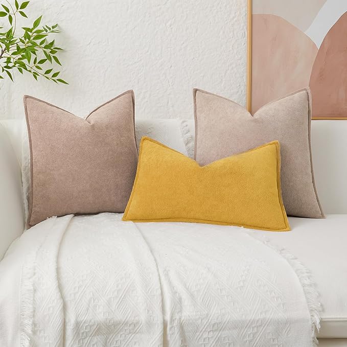 Kevin Textile Waterproof Decorative Pillow Covers Yellow 16x16 Inch Pack of 2 Soft Boucle Textured Throw Pillowcases Elegant Accent Pillows for Couch Sofa Chair Bed Home Decor Indoor Outdoor