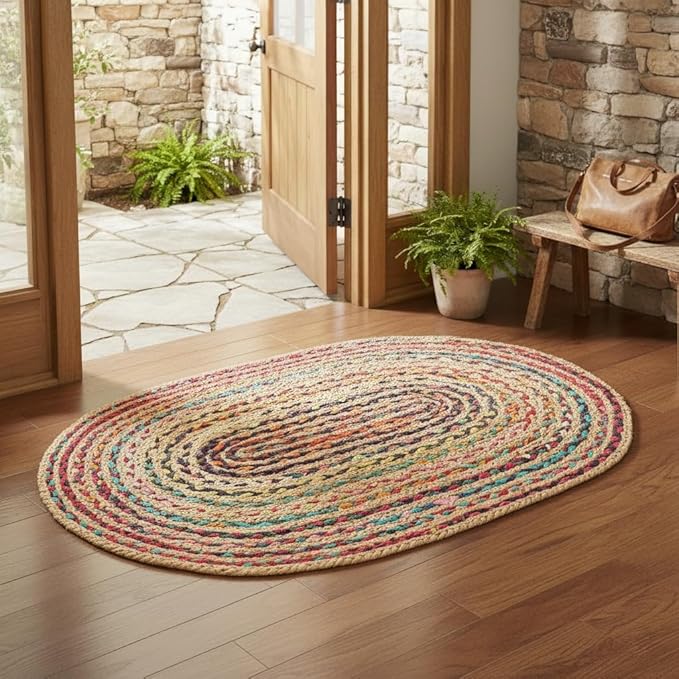 REDEARTH · Jute Cotton Chindi Area Rug - 2'x3' Oval Rug, Handwoven, Non-Shedding, Soft & Durable – Multi Tones for Home Décor in Living Room, Dining Room, Bedroom, Set of 2