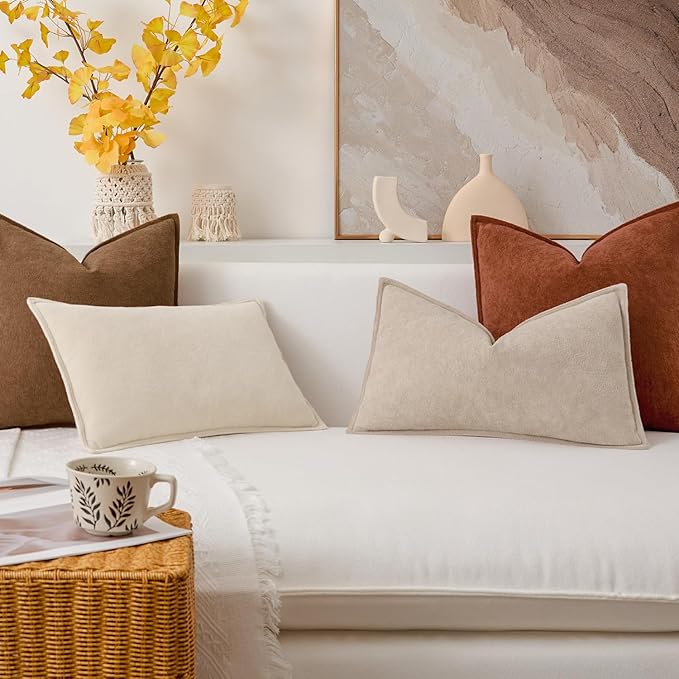 Kevin Textile Waterproof Decorative Pillow Covers Beige 12x20 Inch Pack of 2 Soft Boucle Textured Lumbars Cushions Elegant Accent Pillows for Couch Sofa Chair Bed Home Decor Indoor Outdoor