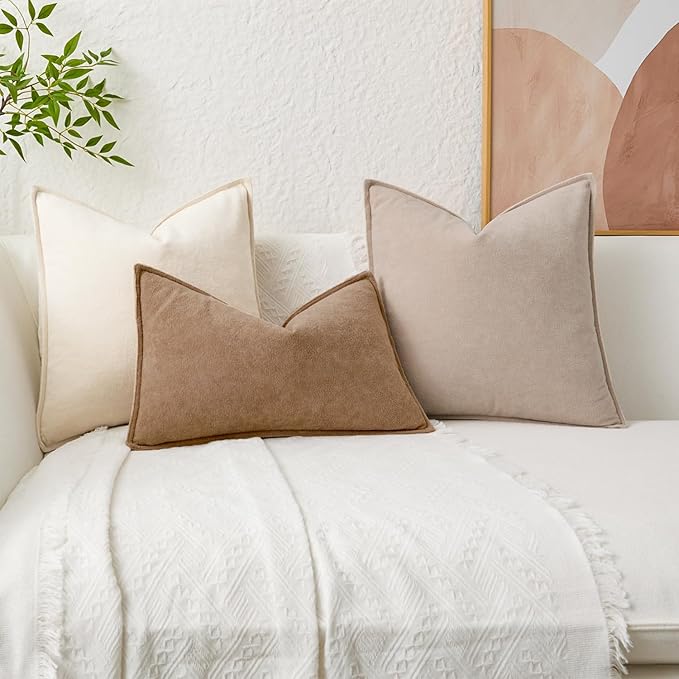 Kevin Textile Waterproof Decorative Pillow Covers Beige 12x20 Inch Pack of 2 Soft Boucle Textured Lumbars Cushions Elegant Accent Pillows for Couch Sofa Chair Bed Home Decor Indoor Outdoor