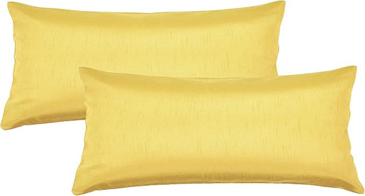 Aiking Home 12x24 Inches Faux Silk Rectangular Throw Pillow Cover, Zipper Closure, Yellow (Set of 2)