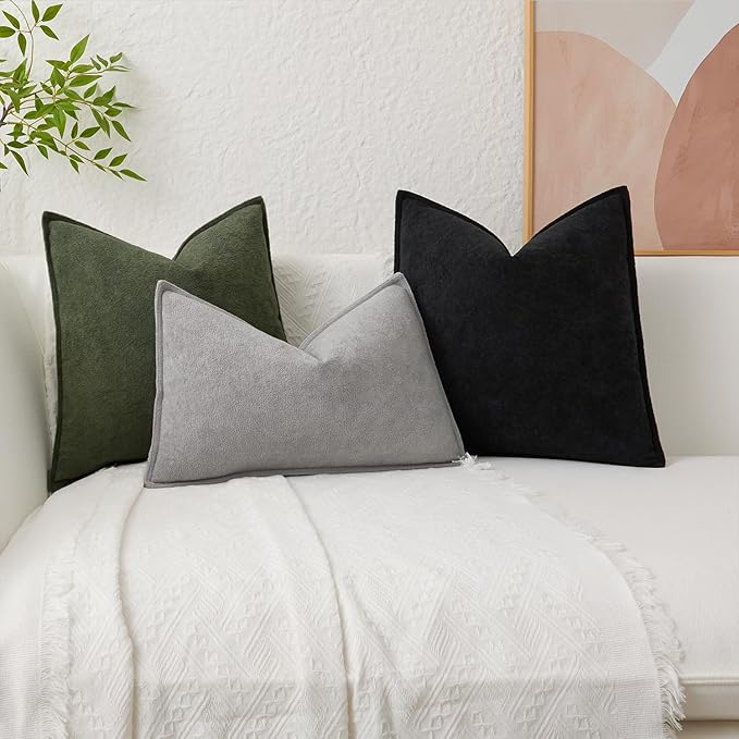 Kevin Textile Waterproof Decorative Pillow Covers Black 16x16 Inch Pack of 2 Soft Boucle Textured Throw Pillowcases Elegant Accent Pillows for Couch Sofa Chair Bed Home Decor Indoor Outdoor
