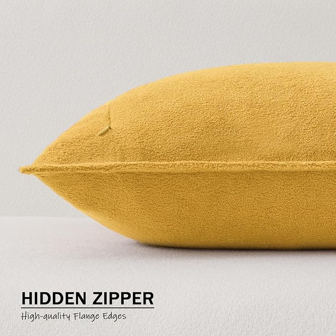 Kevin Textile Waterproof Decorative Pillow Covers Yellow 16x16 Inch Pack of 2 Soft Boucle Textured Throw Pillowcases Elegant Accent Pillows for Couch Sofa Chair Bed Home Decor Indoor Outdoor