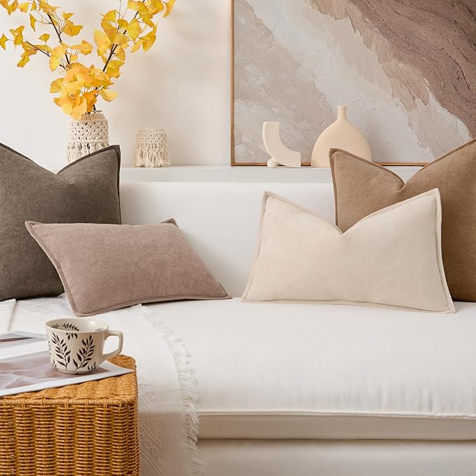 Kevin Textile 12x24 Inch Lumbar Pillow Cover 1 Pack Soft Boucle Textured Decorative Waterproof Rectangle Cushion Elegant Accent Pillow for Couch Sofa Chair Bed Home Decor Indoor Outdoor Beige