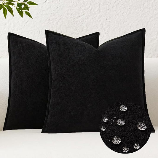 Kevin Textile Waterproof Decorative Pillow Covers Black 16x16 Inch Pack of 2 Soft Boucle Textured Throw Pillowcases Elegant Accent Pillows for Couch Sofa Chair Bed Home Decor Indoor Outdoor