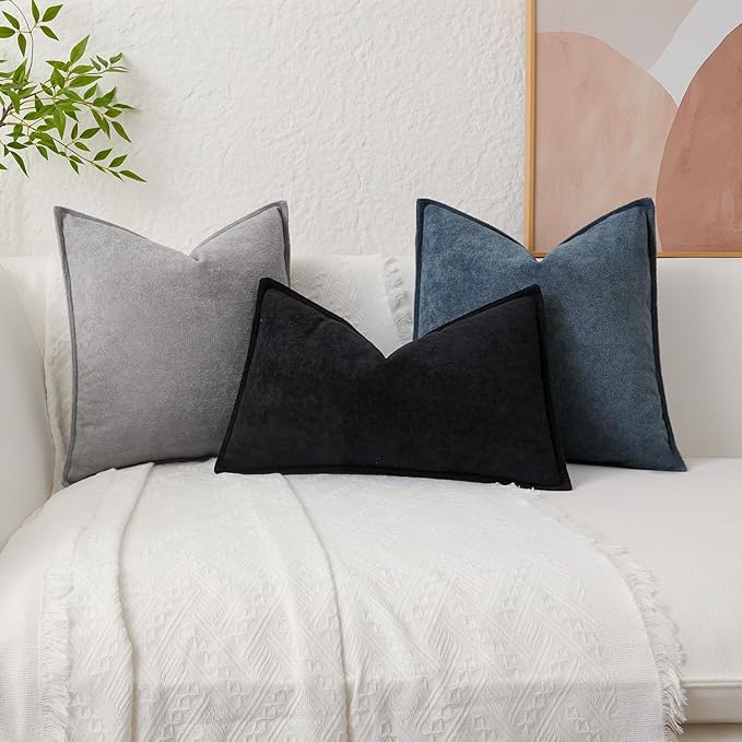 Kevin Textile Waterproof Decorative Pillow Covers Dusty Blue 24x24 Inch Pack of 2 Soft Boucle Textured Euro Pillowcases Elegant Accent Pillows for Couch Sofa Chair Bed Home Decor Indoor Outdoor