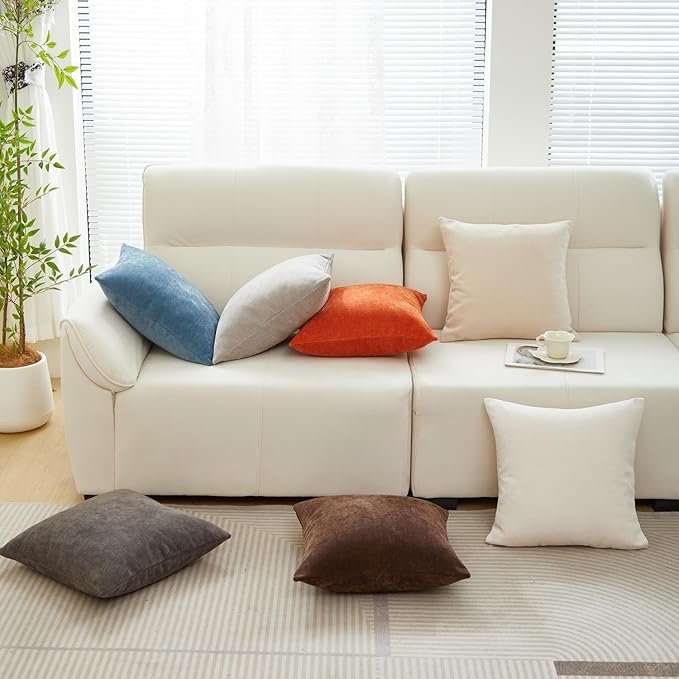 Sunday Praise Cream White Throw Pillow Covers 18x18 Inch Set of 2 Soft Cozy Chenille Decorative Square Pillow Cases Farmhouse Accent Solid Neutral Cushion Covers for Couch Sofa Chair Bed Home Décor