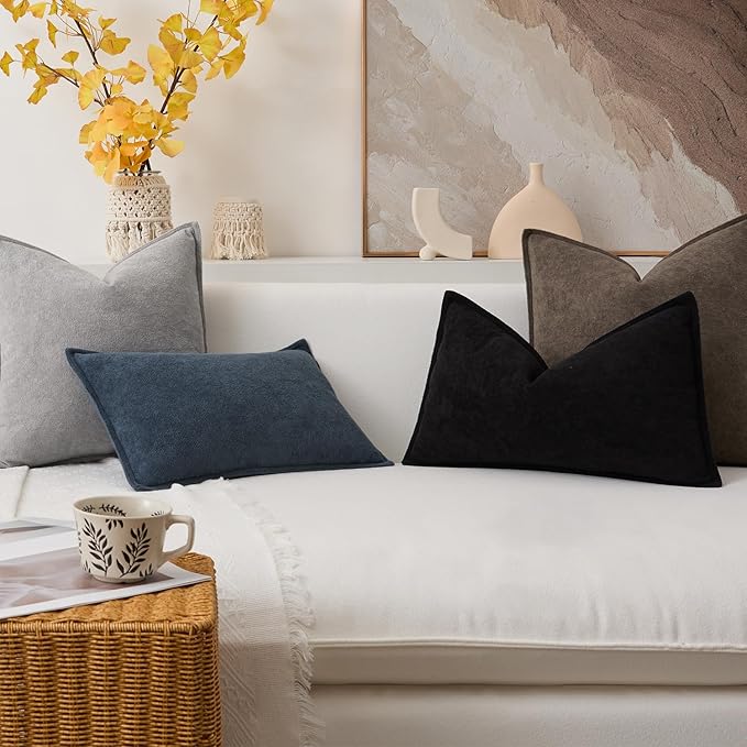 Kevin Textile Waterproof Decorative Pillow Covers Black 16x16 Inch Pack of 2 Soft Boucle Textured Throw Pillowcases Elegant Accent Pillows for Couch Sofa Chair Bed Home Decor Indoor Outdoor