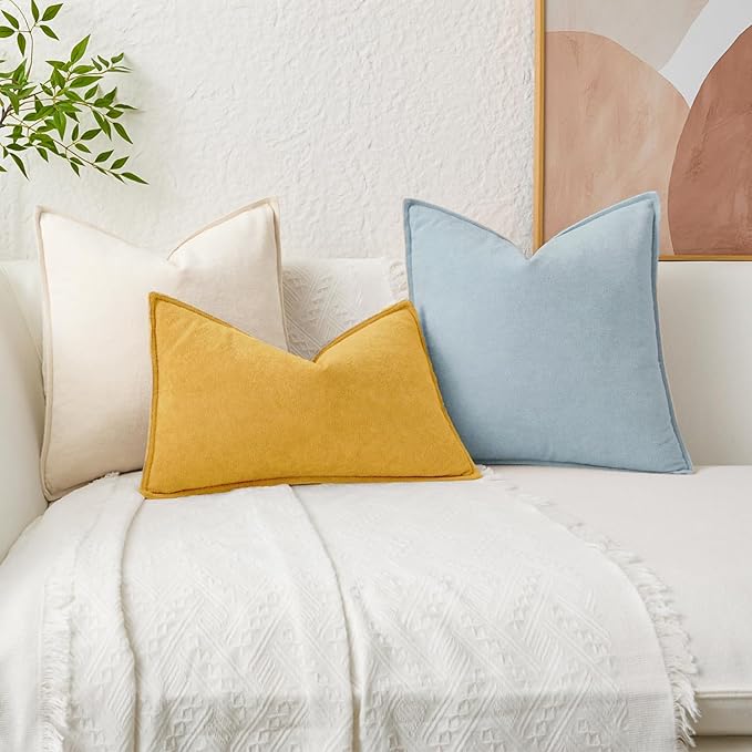 Kevin Textile Waterproof Decorative Pillow Covers Yellow 16x16 Inch Pack of 2 Soft Boucle Textured Throw Pillowcases Elegant Accent Pillows for Couch Sofa Chair Bed Home Decor Indoor Outdoor