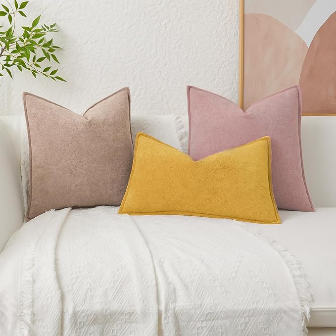 Kevin Textile Waterproof Decorative Pillow Covers Yellow 16x16 Inch Pack of 2 Soft Boucle Textured Throw Pillowcases Elegant Accent Pillows for Couch Sofa Chair Bed Home Decor Indoor Outdoor