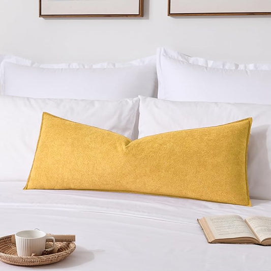 Kevin Textile 14x36 Inch Long Lumbar Cover 1 Pack Soft Boucle Textured Decorative Waterproof Rectangle Cushion Elegant Accent Pillows for Couch Sofa Chair Bed Home Decor Indoor Outdoor Yellow