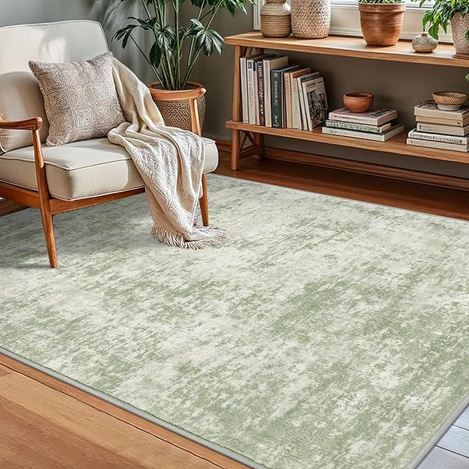 Modern Abstract Small Area Rug Indoor 3x5 Washable Rug Non-Slip Soft Sage Green Grey Entryway Rug Kitchen Mats Thin Print Faux Wool Floor Carpet Throw Rugs for Entrance Bedroom Home Decor