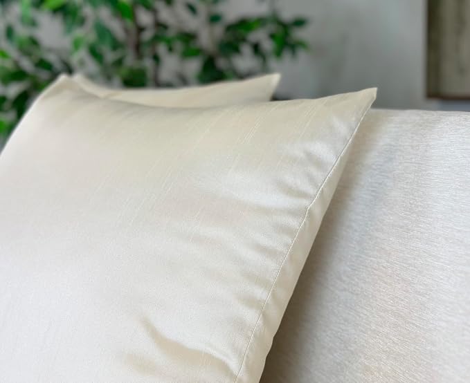 Aiking Home Collection 26x26 Inches Faux Silk Square European Shams, Zipper Closure, Ivory (Set of 2)