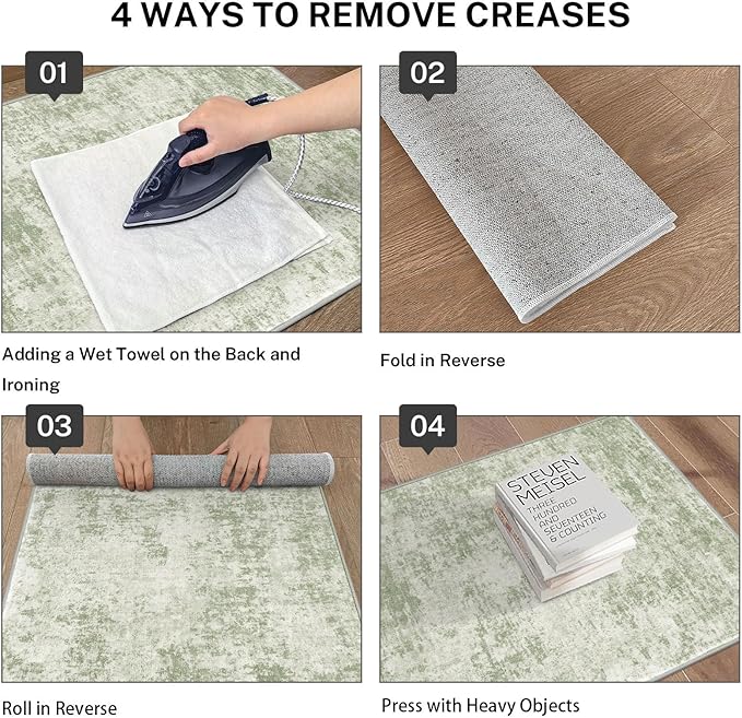 Modern Abstract Small Area Rug Indoor 3x5 Washable Rug Non-Slip Soft Sage Green Grey Entryway Rug Kitchen Mats Thin Print Faux Wool Floor Carpet Throw Rugs for Entrance Bedroom Home Decor