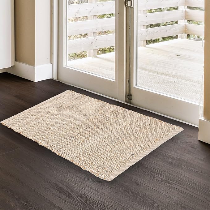 REDEARTH · Jute Cotton Area Rug - 2'x3' Rectangular Rug, Sustainable Handwoven, Non-Shedding, Soft & Durable – Reversible, Neutral Tones for Home Décor in Living Room, Dining Room, Bedroom