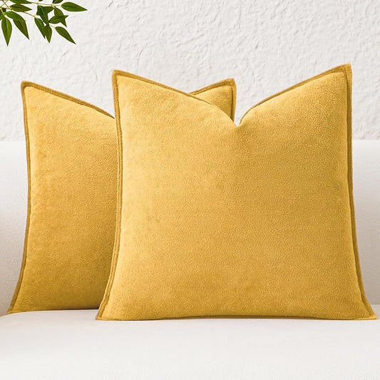 Kevin Textile Waterproof Decorative Pillow Covers Yellow 16x16 Inch Pack of 2 Soft Boucle Textured Throw Pillowcases Elegant Accent Pillows for Couch Sofa Chair Bed Home Decor Indoor Outdoor