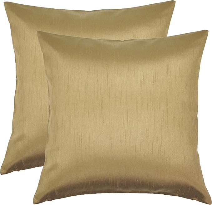 Aiking Home Collection 18x18 Inches Faux Silk Square Throw Pillow Cover, Zipper Closure, Brass (Set of 2)