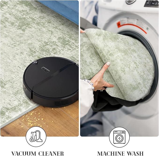 Modern Abstract Small Area Rug Indoor 3x5 Washable Rug Non-Slip Soft Sage Green Grey Entryway Rug Kitchen Mats Thin Print Faux Wool Floor Carpet Throw Rugs for Entrance Bedroom Home Decor