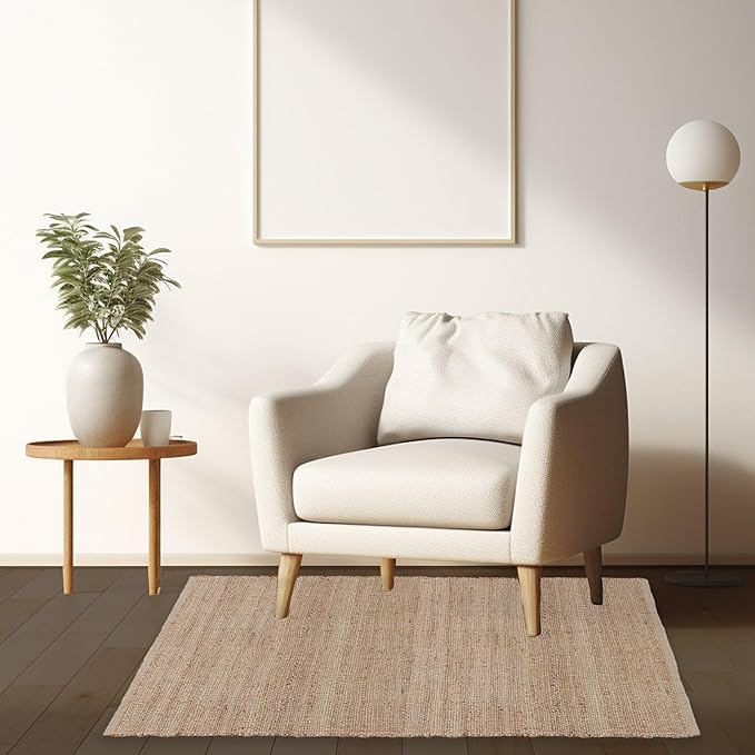 REDEARTH · Jute Cotton Area Rug - 4'x6' Rectangular Rug, Sustainable Handwoven, Non-Shedding, Soft & Durable – Reversible, Neutral Tones for Home Décor in Living Room, Dining Room, Bedroom