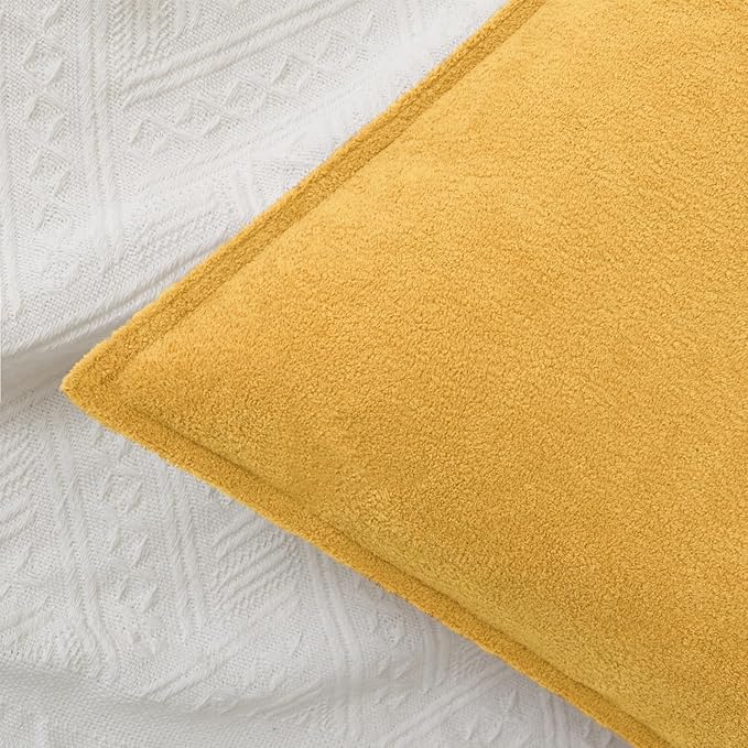 Kevin Textile Waterproof Decorative Pillow Covers Yellow 16x16 Inch Pack of 2 Soft Boucle Textured Throw Pillowcases Elegant Accent Pillows for Couch Sofa Chair Bed Home Decor Indoor Outdoor