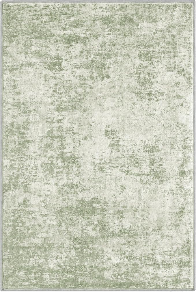 Modern Abstract Small Area Rug Indoor 3x5 Washable Rug Non-Slip Soft Sage Green Grey Entryway Rug Kitchen Mats Thin Print Faux Wool Floor Carpet Throw Rugs for Entrance Bedroom Home Decor