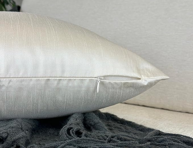Aiking Home Collection 26x26 Inches Faux Silk Square European Shams, Zipper Closure, Ivory (Set of 2)