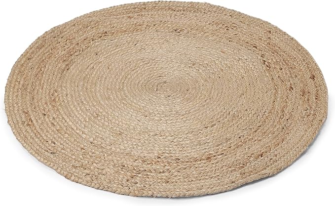 REDEARTH · Round Area Rug - 3 Feet Braided Natural Jute with Non-Skid Backing - Handwoven Boho Rug for Bedroom, Kitchen, Living Room - Farmhouse Aesthetic Home Decor - Durable Handmade Rug, Set of 2