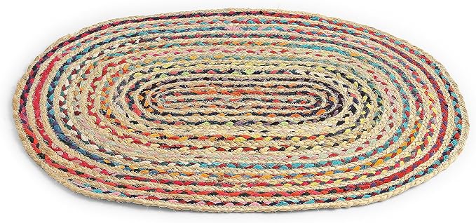REDEARTH · Jute Cotton Chindi Area Rug - 2'x3' Oval Rug, Handwoven, Non-Shedding, Soft & Durable – Multi Tones for Home Décor in Living Room, Dining Room, Bedroom, Set of 2