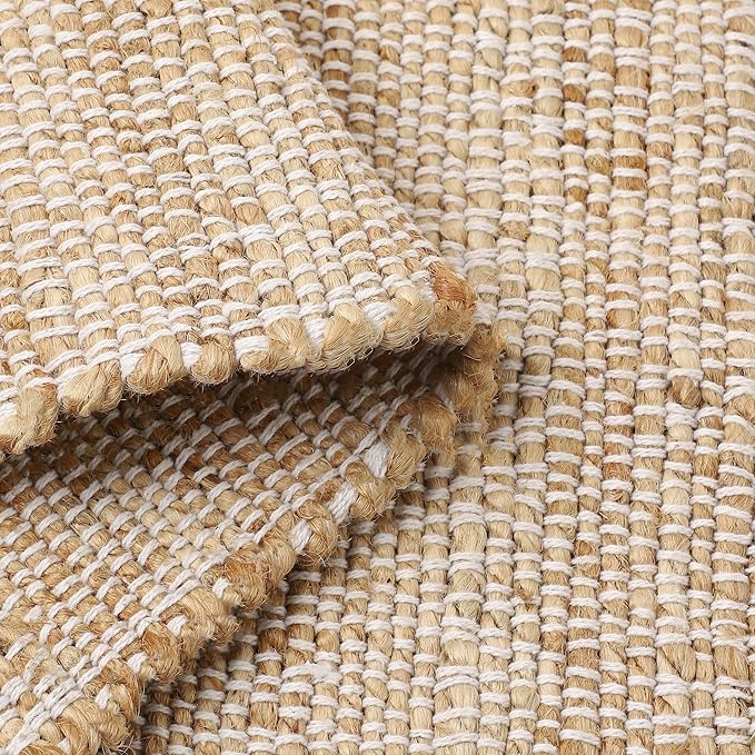 REDEARTH · Jute Cotton Area Rug - 2'x3' Rectangular Rug, Sustainable Handwoven, Non-Shedding, Soft & Durable – Reversible, Neutral Tones for Home Décor in Living Room, Dining Room, Bedroom