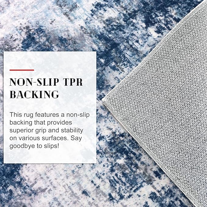 Modern Abstract Runner Rug 2x5, Grey Navy Blue Multi Washable Kitchen Runner Entryway Rug Mat Non-Slip Soft Hallway Rug Runner Thin Print Faux Wool Carpet for Bedroom Laundry Room Indoor