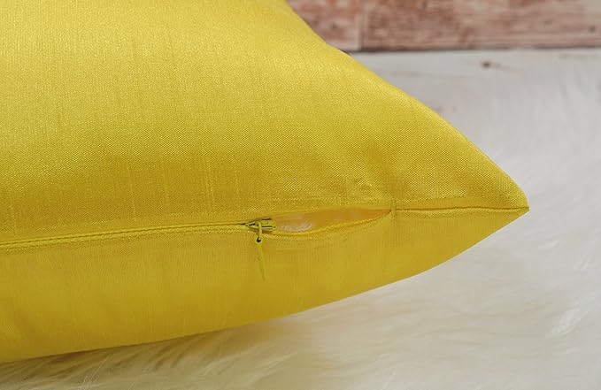Aiking Home 12x24 Inches Faux Silk Rectangular Throw Pillow Cover, Zipper Closure, Yellow (Set of 2)