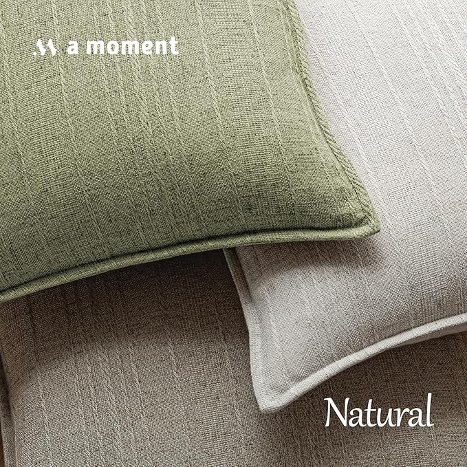a moment Linen Pillow Covers Set of 2,Boho Farmhouse Throw Pillowcases Neutral Textured Decorative Covers for Couch Sofa,Linen Blend Accent Case Cushion Living Room Home Decor 20"x20"Seeding Green