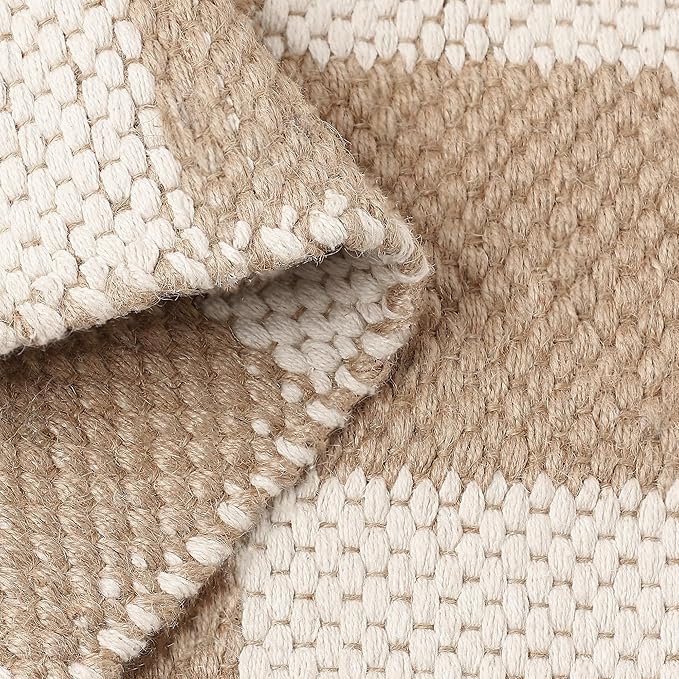 REDEARTH · Jute Cotton Area Rug, Sustainable Handwoven, Non-Shedding, Soft & Durable – Reversible, Neutral Tones for Home Décor in Living Room, Dining, Bedroom (Gridstone Natural, 2'x3'), Set of 2