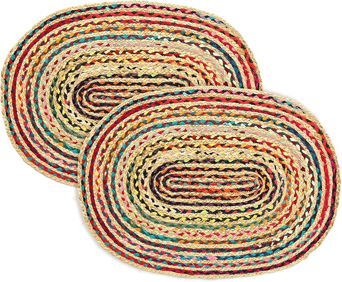 REDEARTH · Jute Cotton Chindi Area Rug - 2'x3' Oval Rug, Handwoven, Non-Shedding, Soft & Durable – Multi Tones for Home Décor in Living Room, Dining Room, Bedroom, Set of 2