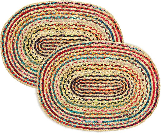 REDEARTH · Jute Cotton Chindi Area Rug - 2'x3' Oval Rug, Handwoven, Non-Shedding, Soft & Durable – Multi Tones for Home Décor in Living Room, Dining Room, Bedroom, Set of 2