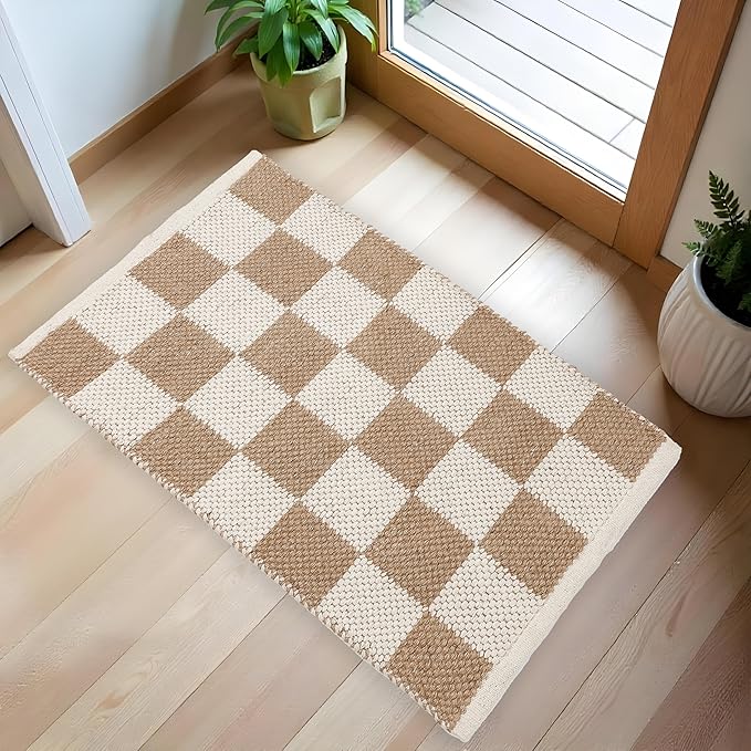 REDEARTH · Jute Cotton Area Rug, Sustainable Handwoven, Non-Shedding, Soft & Durable – Reversible, Neutral Tones for Home Décor in Living Room, Dining, Bedroom (Gridstone Natural, 2'x3'), Set of 2