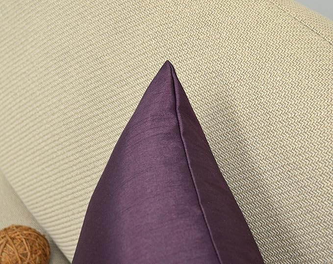 Aiking Home 12x18 Inches Faux Silk Rectangular Throw Pillow Cover, Zipper Closure, Eggplant (Set of 2)