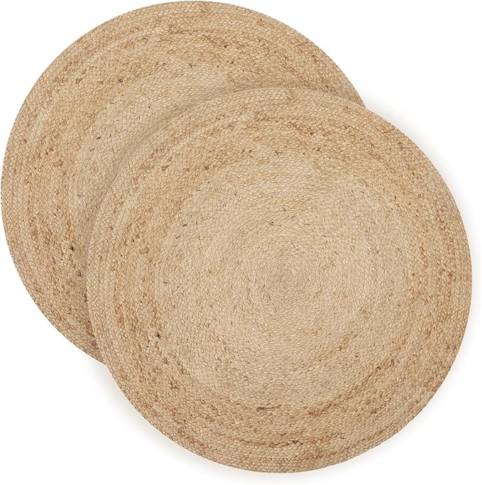 REDEARTH · Round Area Rug - 3 Feet Braided Natural Jute with Non-Skid Backing - Handwoven Boho Rug for Bedroom, Kitchen, Living Room - Farmhouse Aesthetic Home Decor - Durable Handmade Rug, Set of 2