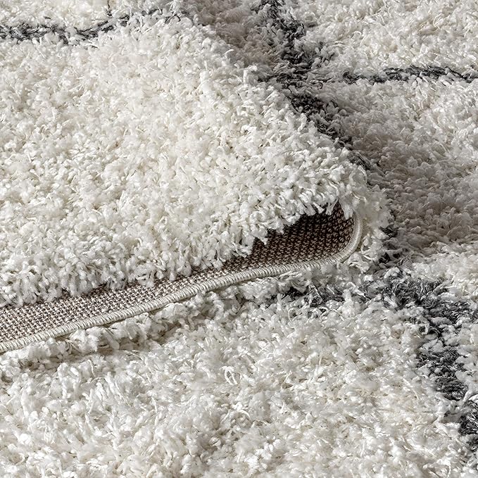 JONATHAN Y Mercer Shag Plush Tassel Cream/Gray Indoor Area Rug, 3x5, Moroccan Geometric Trellis, Bohemian, Easy-Cleaning for Living Room, Bedroom, Kitchen, Pet Friendly, Non-Shedding (MCR103B-3)