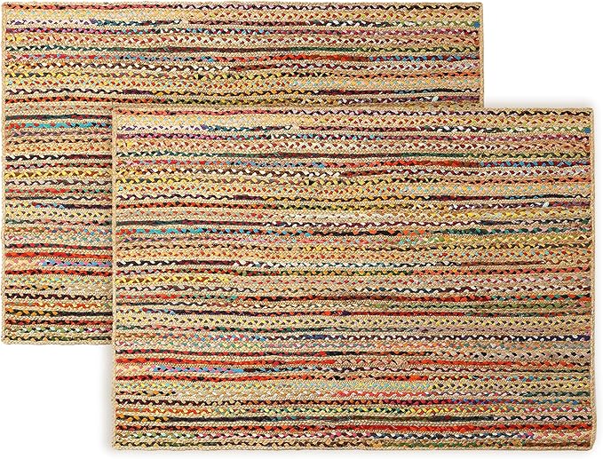 REDEARTH · Jute Cotton Chindi Area Rug - 4'x6' Rectangular Rug, Handwoven, Non-Shedding, Soft & Durable – Multi Tones for Home Décor in Living Room, Dining Room, Bedroom, Set of 2