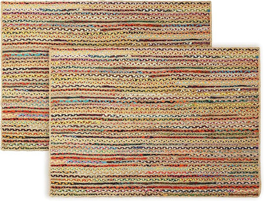 REDEARTH · Jute Cotton Chindi Area Rug - 4'x6' Rectangular Rug, Handwoven, Non-Shedding, Soft & Durable – Multi Tones for Home Décor in Living Room, Dining Room, Bedroom, Set of 2