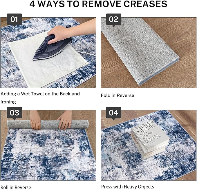 Modern Abstract Runner Rug 2x5, Grey Navy Blue Multi Washable Kitchen Runner Entryway Rug Mat Non-Slip Soft Hallway Rug Runner Thin Print Faux Wool Carpet for Bedroom Laundry Room Indoor