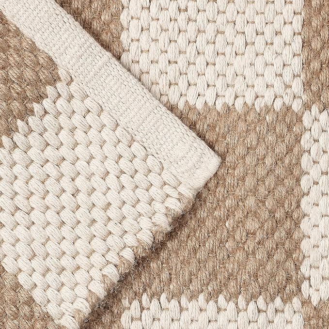 REDEARTH · Jute Cotton Area Rug, Sustainable Handwoven, Non-Shedding, Soft & Durable – Reversible, Neutral Tones for Home Décor in Living Room, Dining, Bedroom (Gridstone Natural, 2'x3'), Set of 2