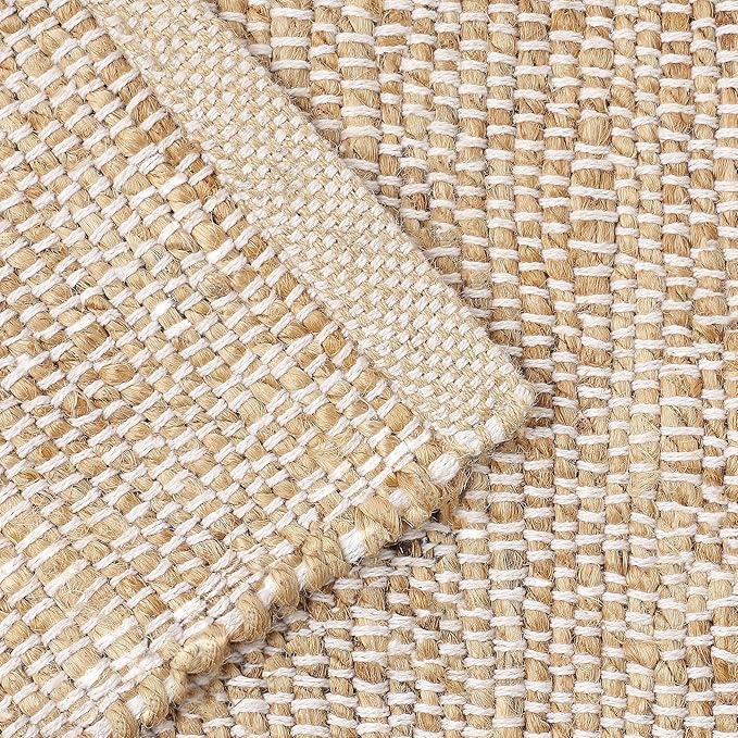 REDEARTH · Jute Cotton Area Rug - 2'x3' Rectangular Rug, Sustainable Handwoven, Non-Shedding, Soft & Durable – Reversible, Neutral Tones for Home Décor in Living Room, Dining Room, Bedroom